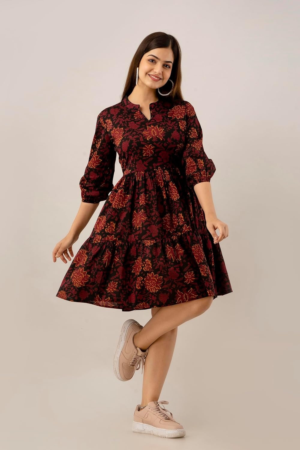 Autumn Bloom Tiered Skater Dress