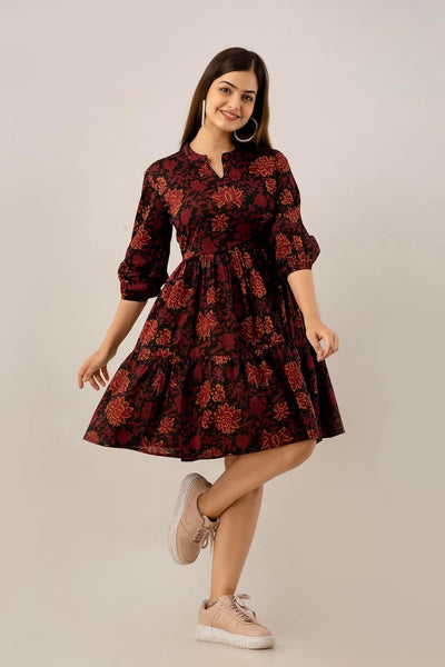 Autumn Bloom Tiered Skater Dress