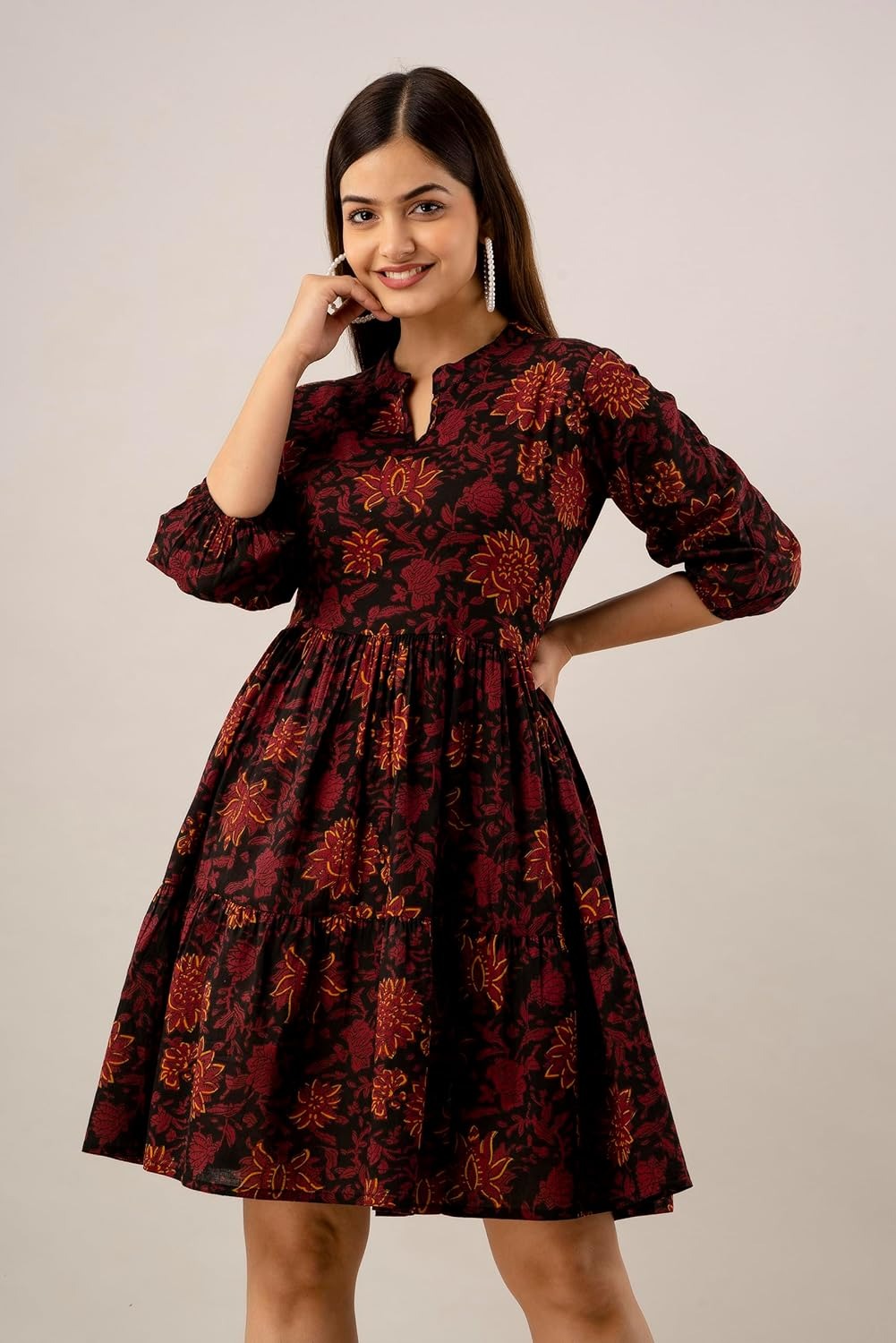 Autumn Bloom Tiered Skater Dress
