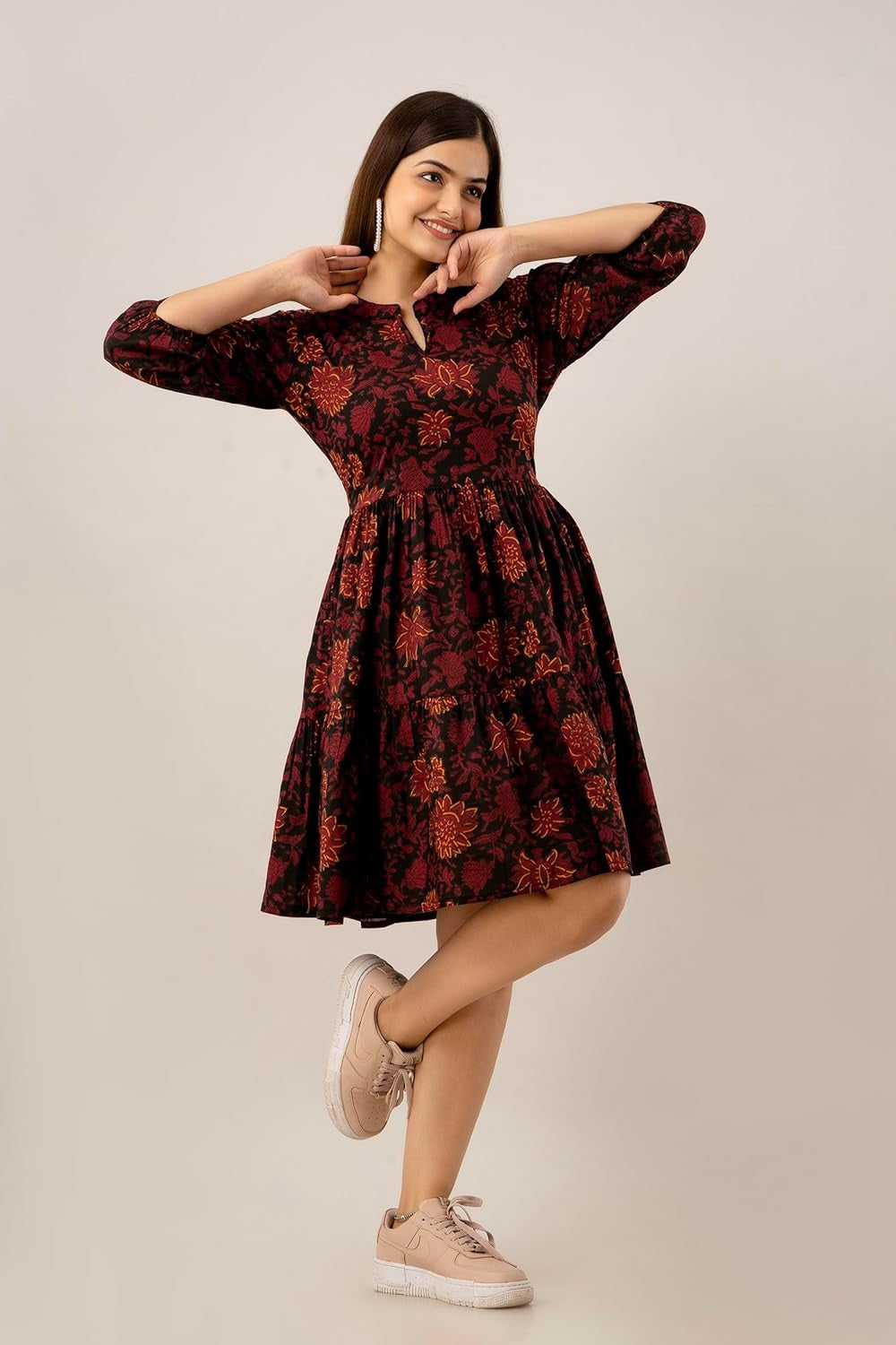 Autumn Bloom Tiered Skater Dress