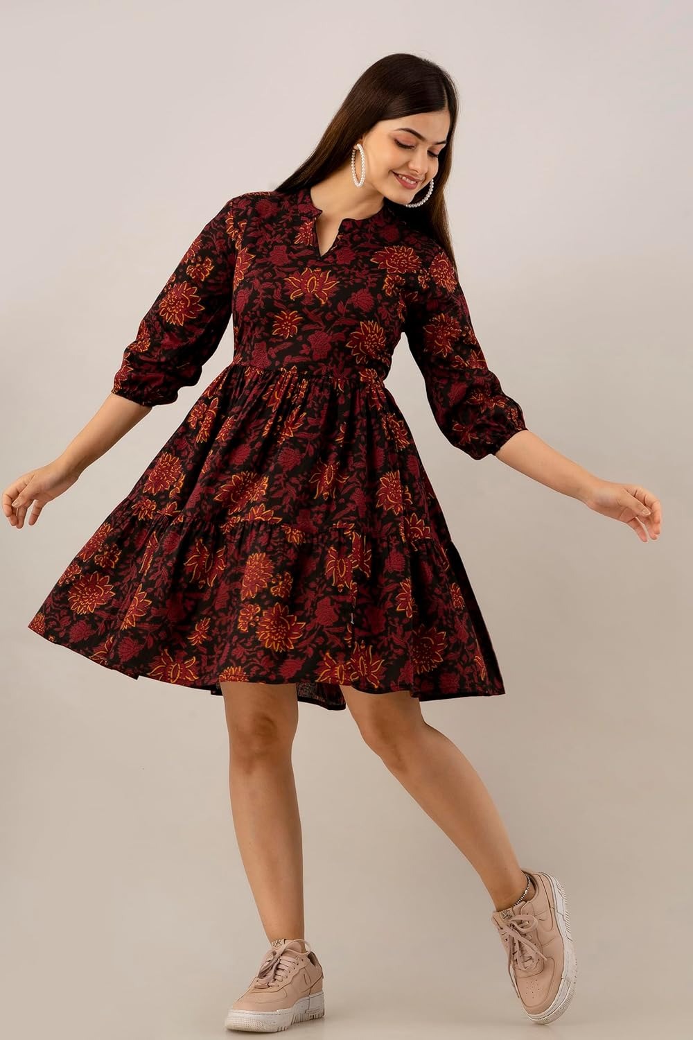 Autumn Bloom Tiered Skater Dress