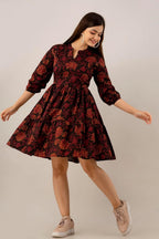 Autumn Bloom Tiered Skater Dress