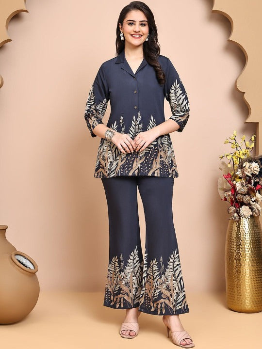Charcoal Bloom Bell-Bottom Suit