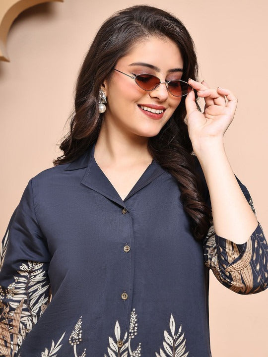 Charcoal Bloom Bell-Bottom Suit