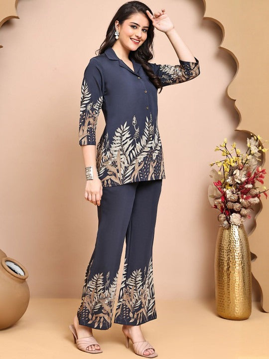 Charcoal Bloom Bell-Bottom Suit
