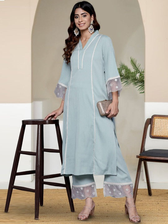 Mint Glaze Lace-Panelled Co-ord